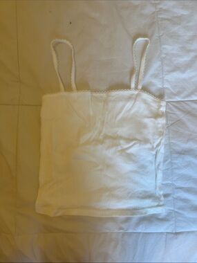 Forever 21 White Ribbed Lace-Trim Cami